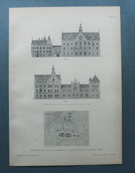 Kunstdruck Architektur München 1894 Konkurrenzentwurf neues Nationalmuseum Professor Leonard Romeis